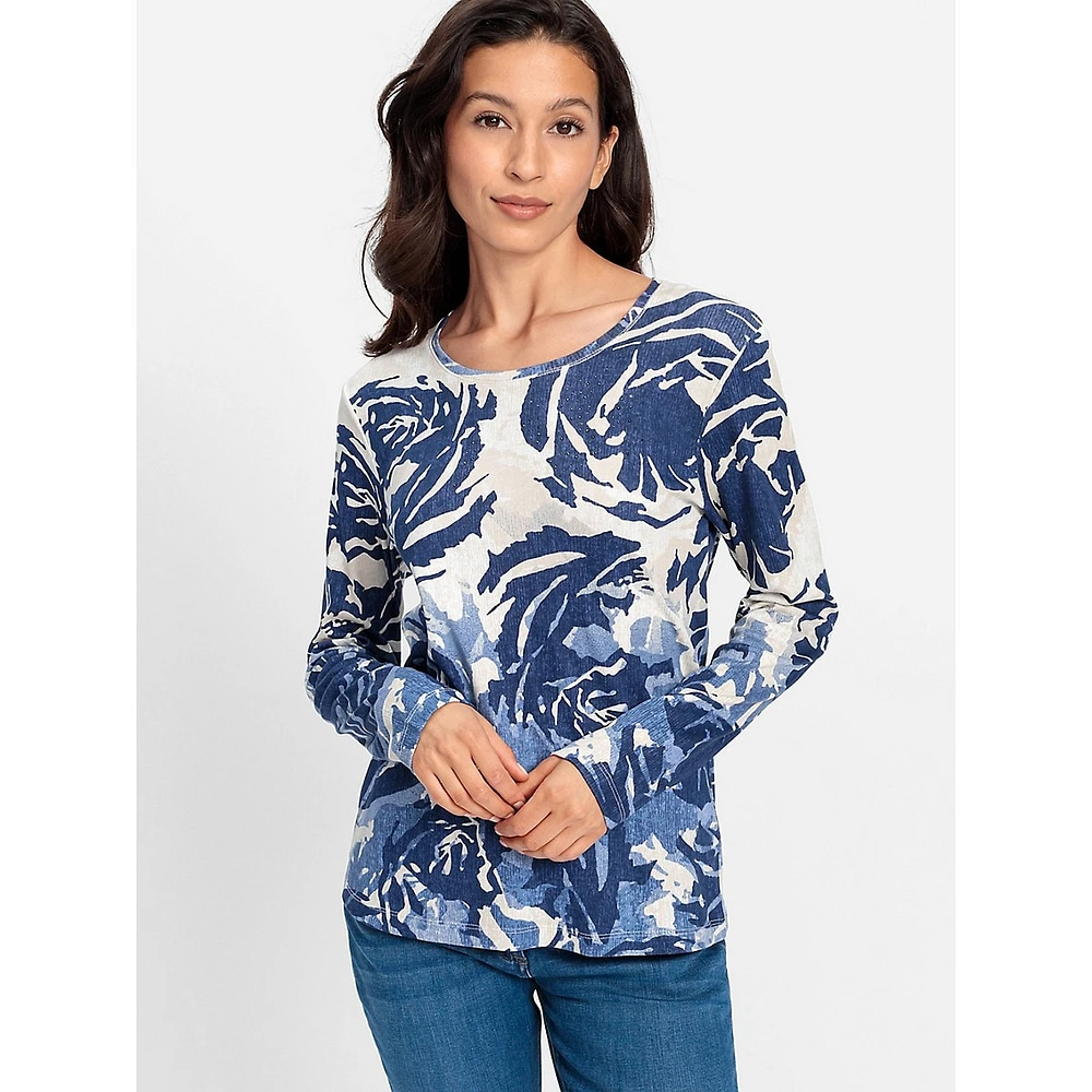 Abstract Rose-Print Long-Sleeve T-Shirt