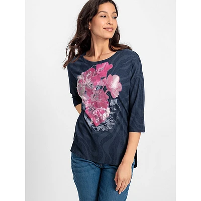 Rose Graphic Three-Quarter Sleeve T-Shirt