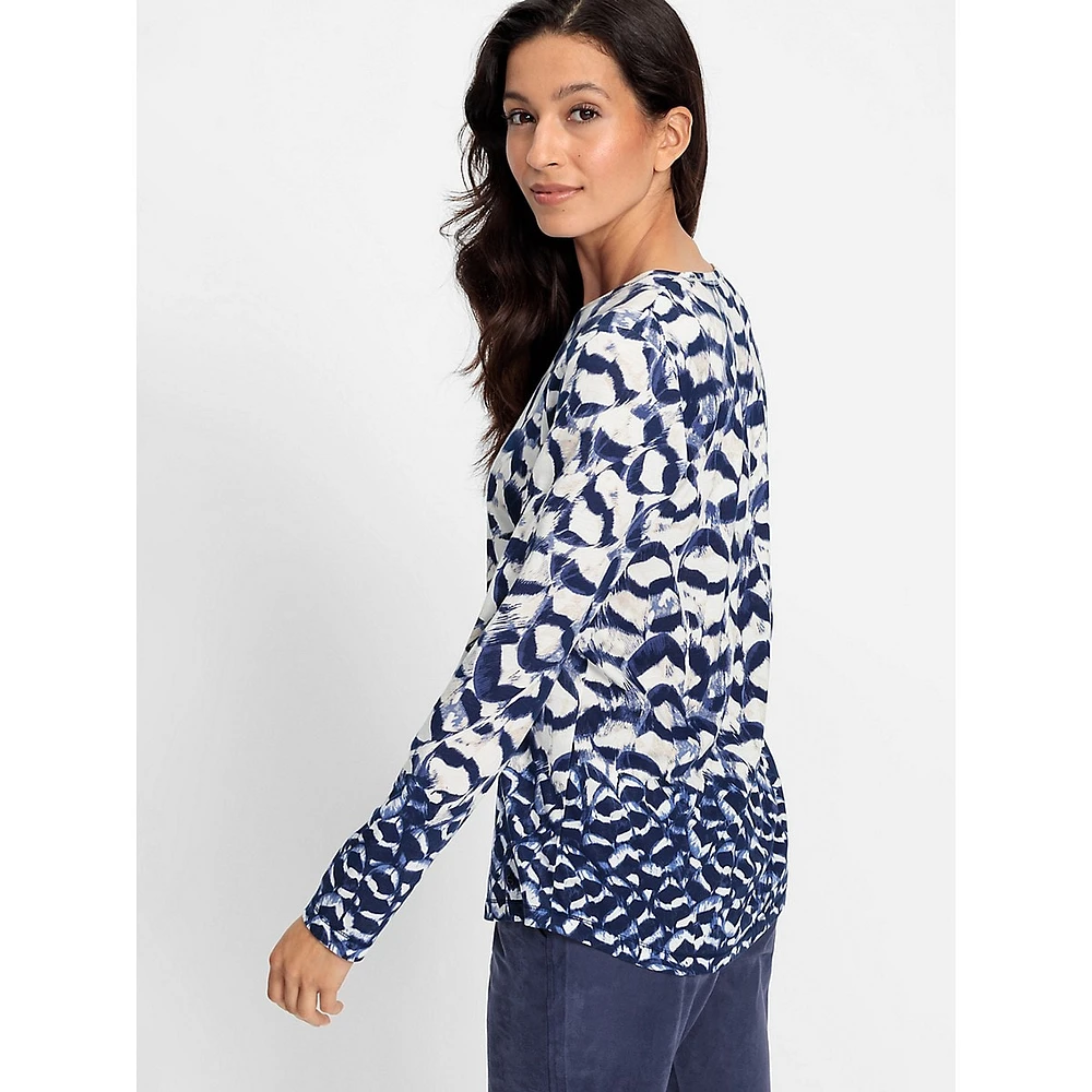 Feather-Print Long-Sleeve Top