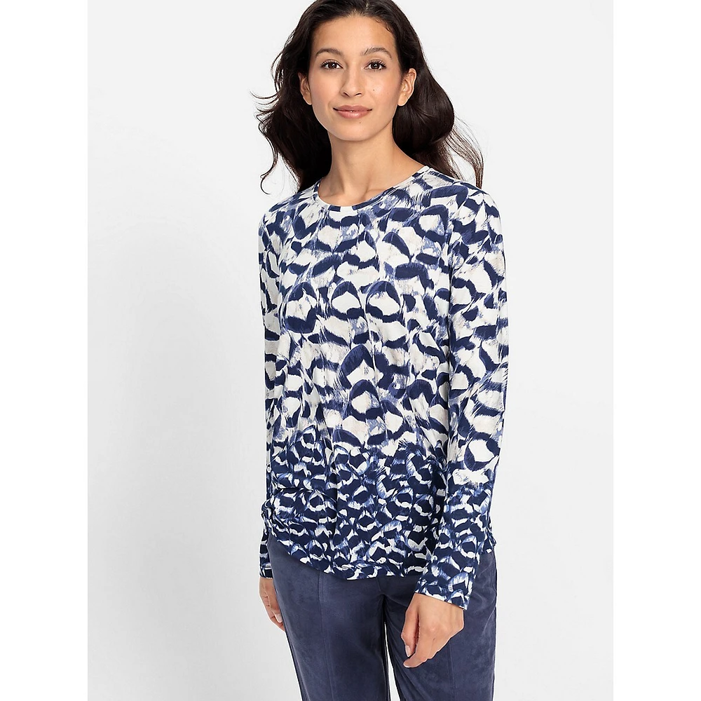 Feather-Print Long-Sleeve Top