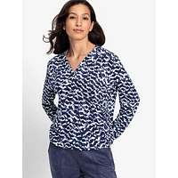 Feather-Print Long-Sleeve Top