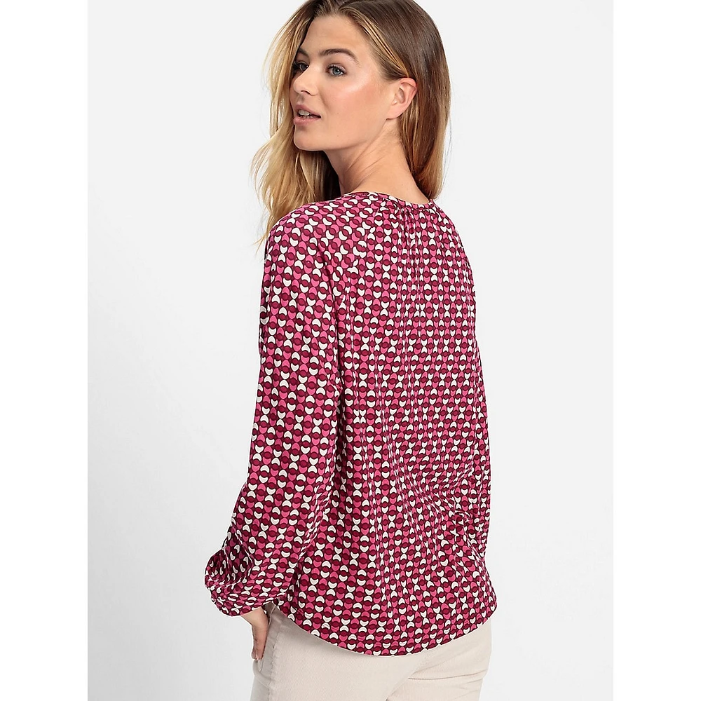 Mini Graphic-Print Long-Sleeve Keyhole Top