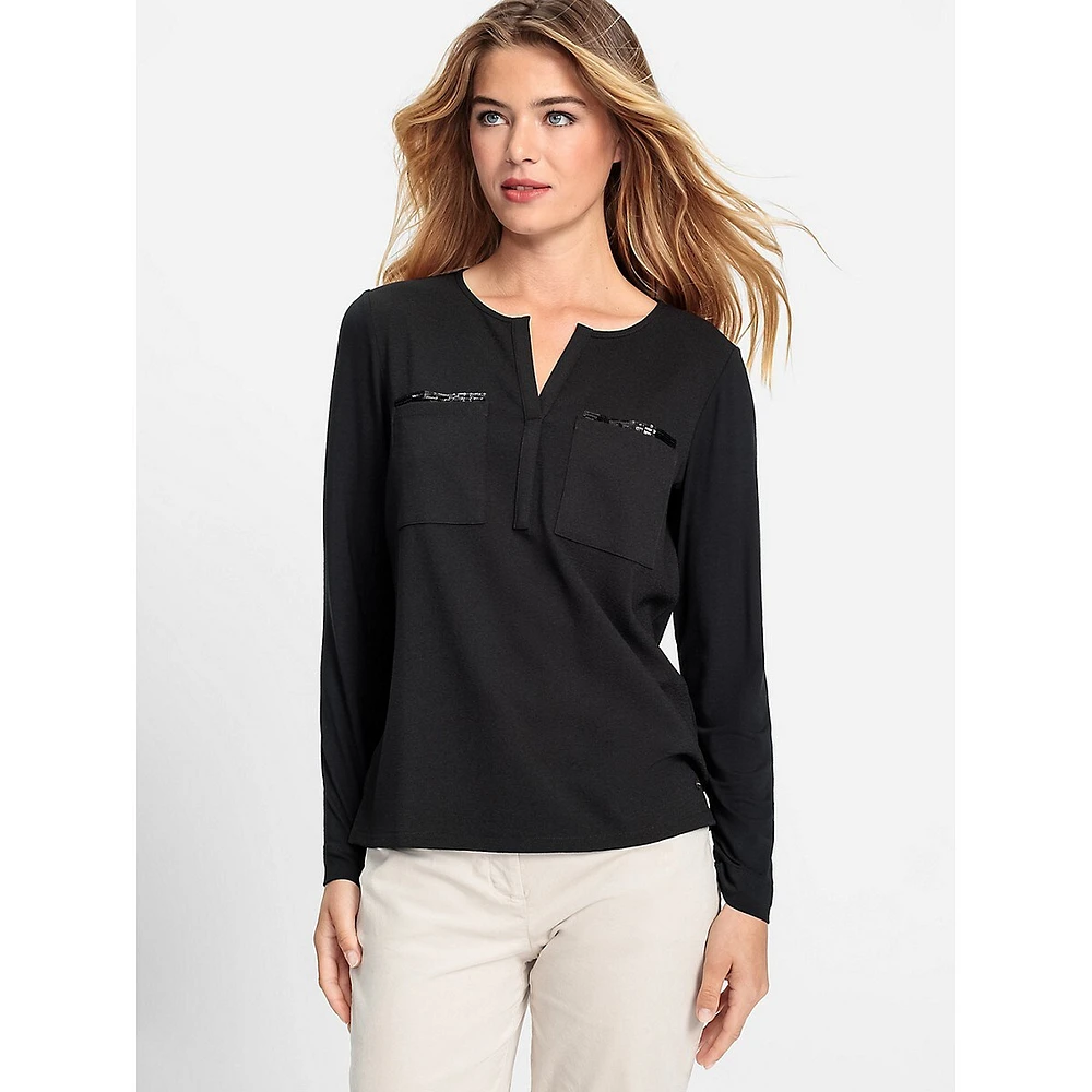 Embellished Splitneck Utility Shirt