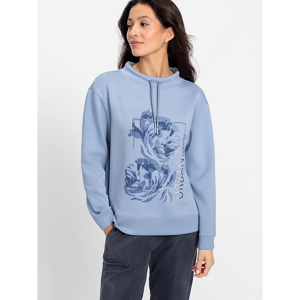 Drawstring Mockneck Printed Sweatshirt