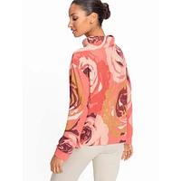 Rose-Print Drawstring Funnel-Neck Jersey Top