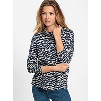 Funnel-Neck Feather-Motif Soft Jersey Top