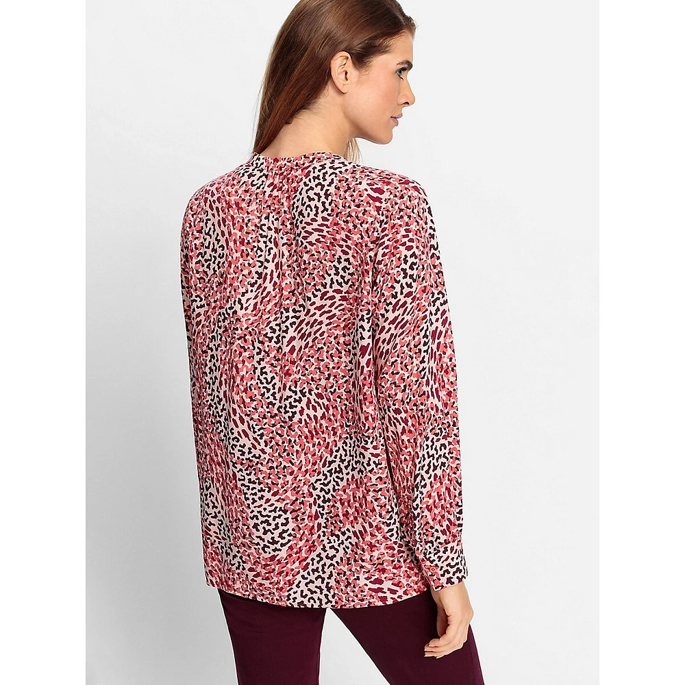 Leopard-Print Tunic-Neck Button-Up Shirt