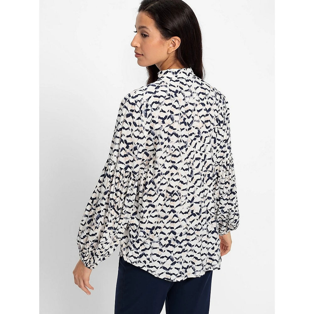 Feather-Print Keyhole Blouse