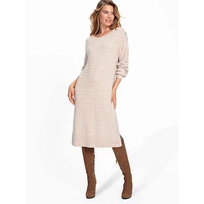 Boatneck Horizonal Ribbed Midi Sweater Dress