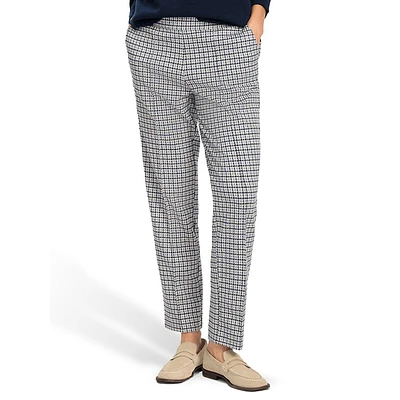 Puppytooth-Pattern Pull-On Dress Pants