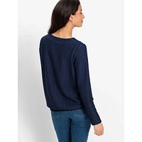 Textured Long-Sleeve Drawstring-Waist T-Shirt