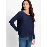 Textured Long-Sleeve Drawstring-Waist T-Shirt