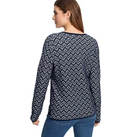 V-Neck Geometric Intarsia Sweater