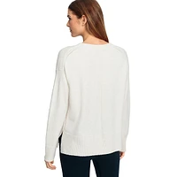 Drop-Shoulder Seamed Mélange Sweater