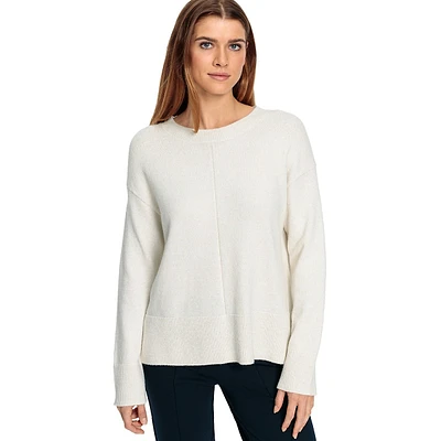 Drop-Shoulder Seamed Mélange Sweater