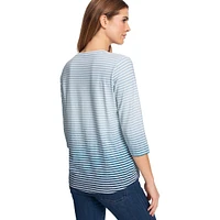 Striped Graphic Three-Quarter Sleeve T-Shirt