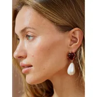 Ruby & Pearl Drop Pierced Earrings