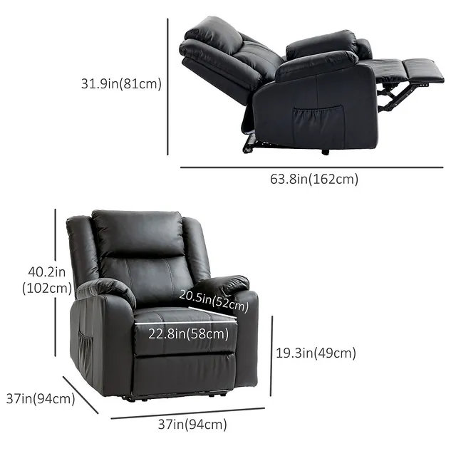 HOMCOM Pu Leather Recliner Chair With Footrest And 2 Side Pockets