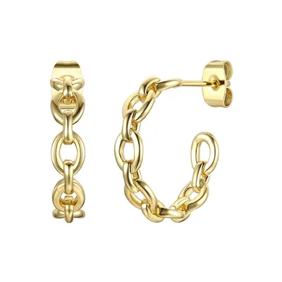 14k Yellow Gold Plated Modern Chain Link C-hoop Earrings