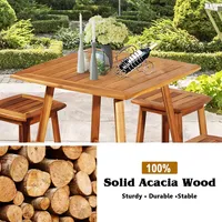 5pcs Acacia Patio Dining Set W/square Table & 4 Stools
