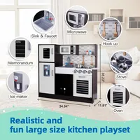 Wooden Play Kitchen Set - Pretend Cooking Playset With Toy Oven, Stove, Sink, Microwave, Accessories