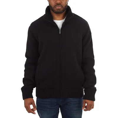 Mens Faux Fur Lined Zip Up Sweater