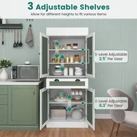 72" Kitchen Buffet Hutch Pantry Cabinet Cupboard With 4 Doors & Adjustable Shelves