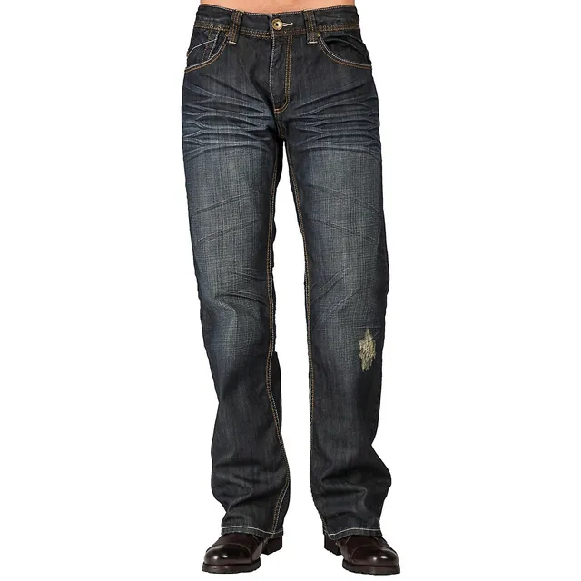 Level 7 Men's Relaxed Bootcut Denim Distressed Jeans With Zipper Pocket