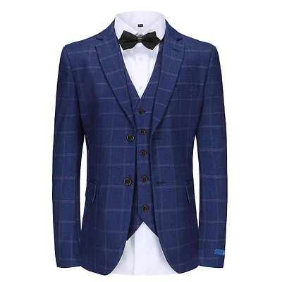 Men's Slim-fit 3pc Windowpane Plaid Suit
