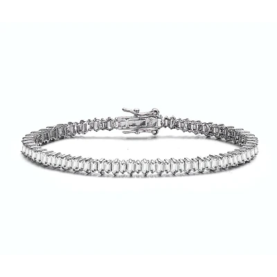 Genevive Sterling Silver With White Gold Plated Clear Cubic Zirconia Tennis Bracelet