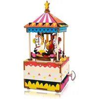 Wooden Puzzle - Diy Hand Crank Music Box- Merry-go-round Brain Teaser Toy- Plays You Are My Sunshine
