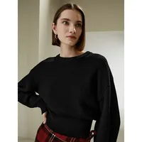 Round Neck Drop-shoulder Merino Wool Sweater For Women