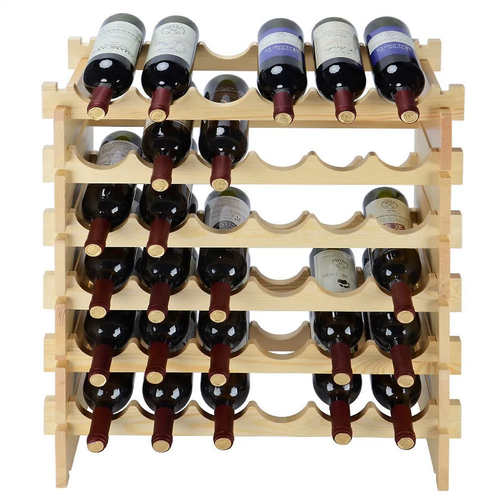 36 Bottle Wine Rack, 6 Tier Free Standing Solid Natural Wood Wine Holder Display Shelves
