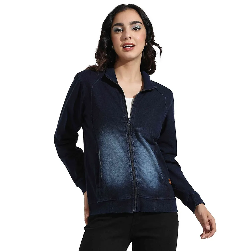 Buy Campus Sutra Women Navy Blue Solid Windcheater Outdoor Denim Jacket -  Jackets for Women 14862374 | Myntra