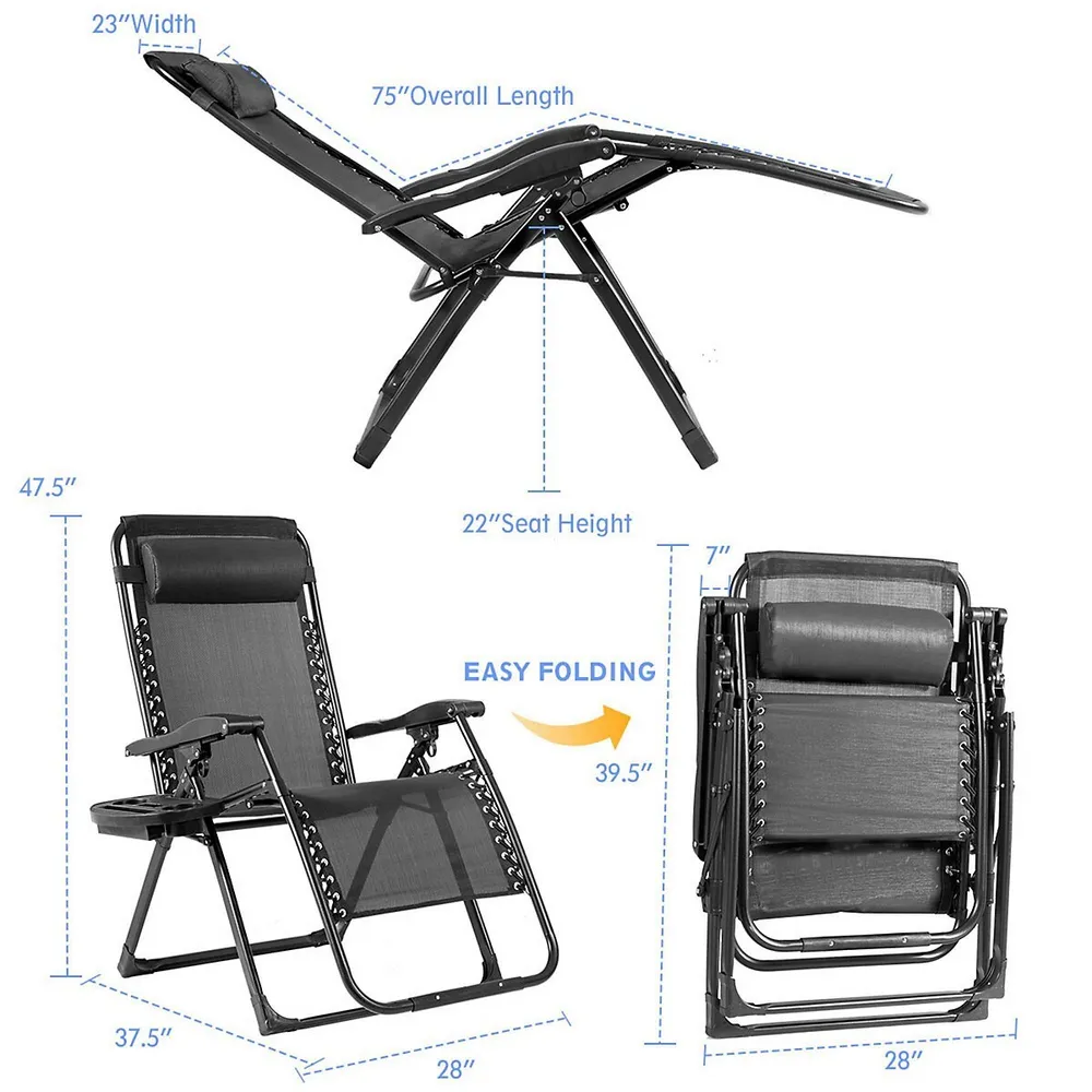 2pc Zero Gravity Chair Oversize Lounge Patio Heavy Duty Folding Recliner