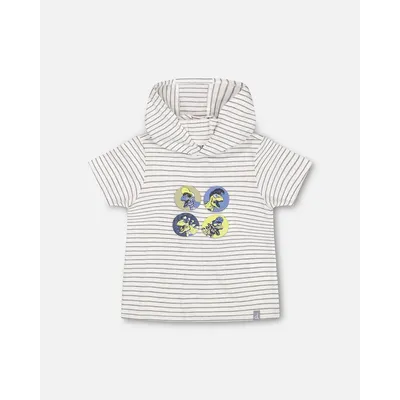Hooded T-shirt White And Grey Stripe