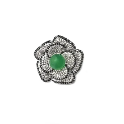 Green Chalcedony Jade Bead Flower Brooch
