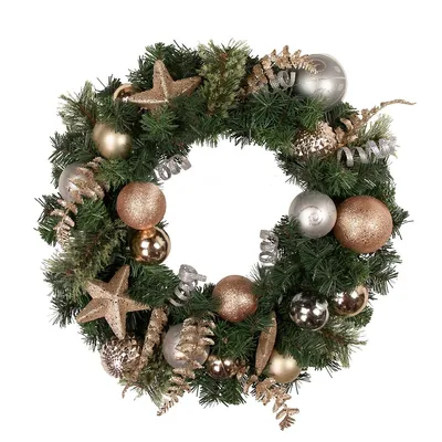 Pine And Ball Green Artificial Christmas Wreath - 24-inch, Unlit