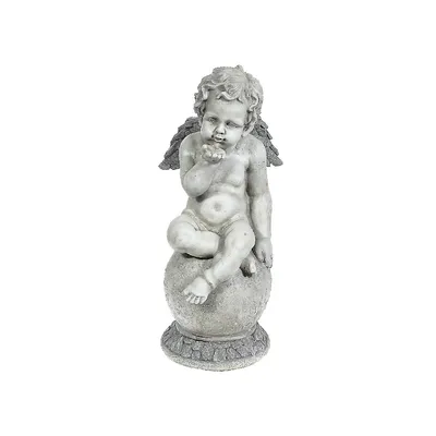 Polyresin Garden Figurine (cherub Sitting On Ball)