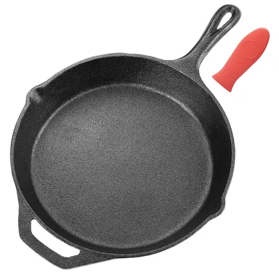 Pre-seasoned Cast Iron Skillet, 12-inch, With Handle & Silicone Cover