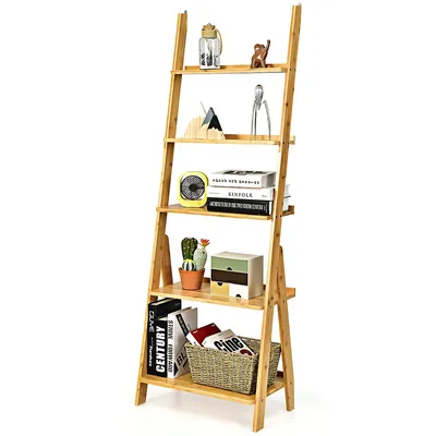 5-tier Bamboo Ladder Shelf Bookshelf Display Storage Rack Flower Stand Natural