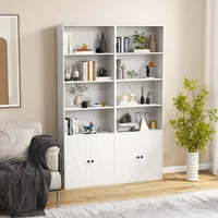 71" Farmhouse Bookcase With Doors With 6 Shelves & 2-door Cabinet For Bedroom White