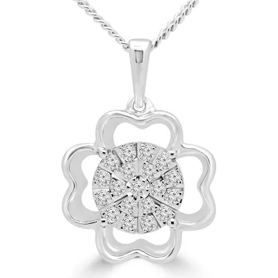 0.14 Ct Round Si1 G Diamond Cluster Pendant Necklace 10k White Gold