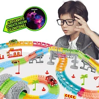 Magic Tracks 273 Pieces Race Track Car Set 2-in-1, Glowing in Dark & LED Lights