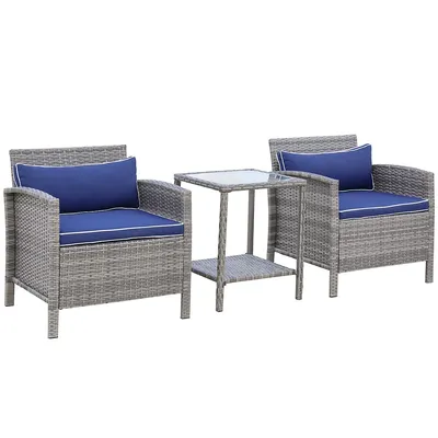 3 Pieces Rattan Bistro Set With Cushion For Patio Yard Porch