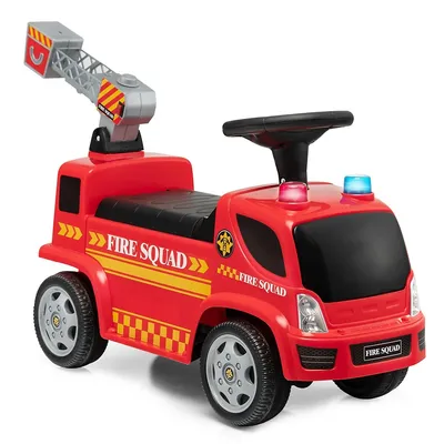 Kids Ride On Fire Truck Foot-to-floor Sliding Push Car W/ Music & Bubble Maker