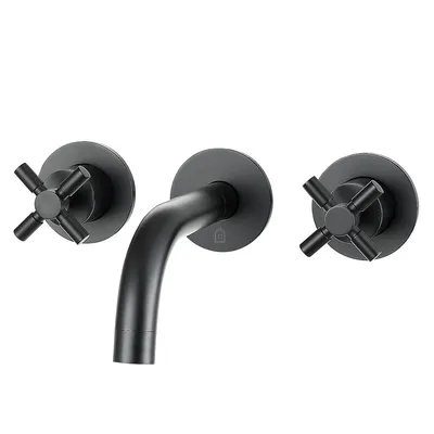 Prima Two Handle Wall Mounted Bathroom Faucet in Matte Black