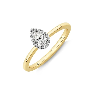 0.31 Carat Tw Pear Cut Diamond Halo Engagement Ring In 14kt Yellow And White Gold