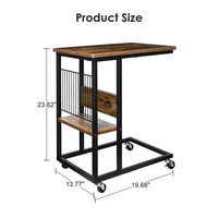 Mobile Side Table，End Table C-Shaped Sofa Table Coffee Table with Storage Shelf and Brake