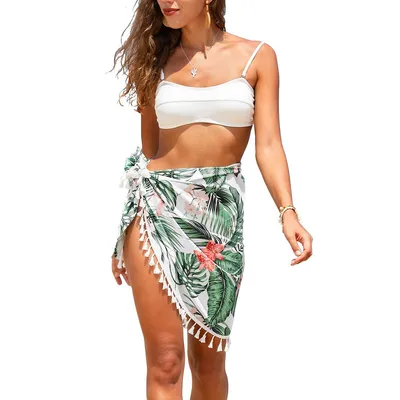 Women's Sarongs Wrap Skirt Tropical Print Tassel Tie Side Beach Cover Up